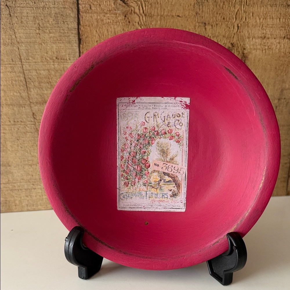 Vibrant Wooden Pink Decorative Trinket Bowl
